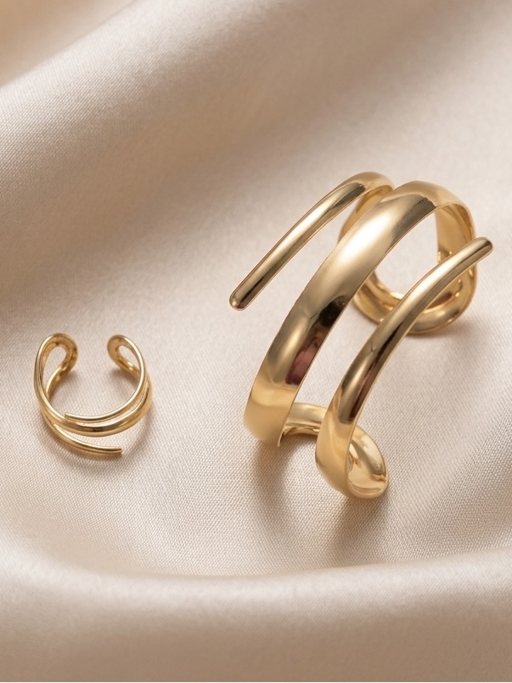 Gold Triple-Band Cuff Bracelet and Ring Set